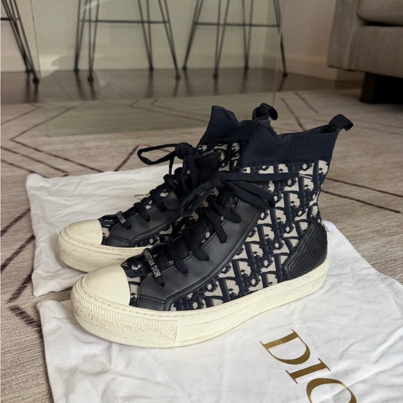 Dior Shoes - Dior Monogram High-Top Sneakers in Black and Cream